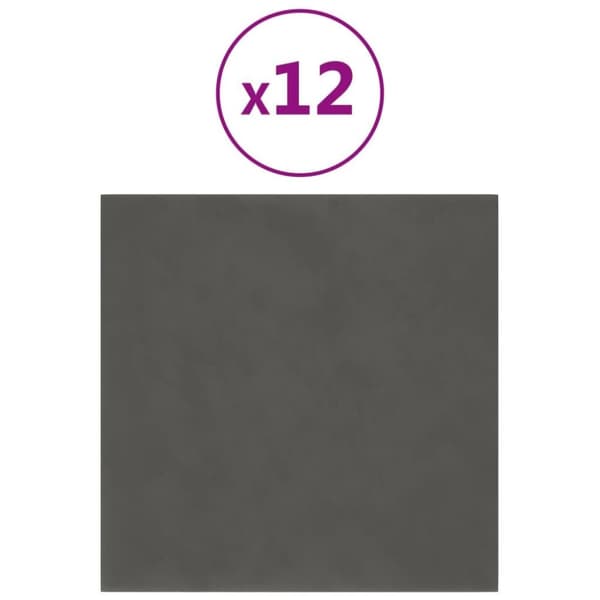 vidaXL Väggpaneler 12 st mörkgrå 30x30 cm sammet 1,08 m²