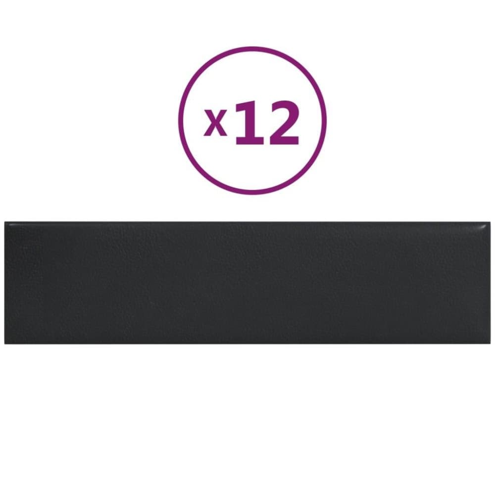 vidaXL Väggpaneler 12 st svart 60x15 cm konstläder 1,08 m²