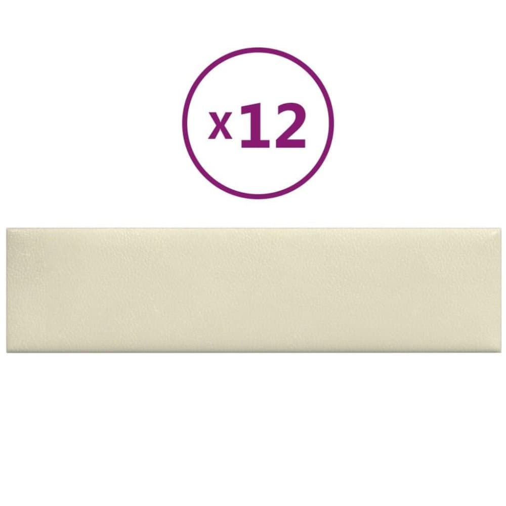 vidaXL Väggpaneler 12 st gräddvit 60x15 cm konstläder 1,08 m²