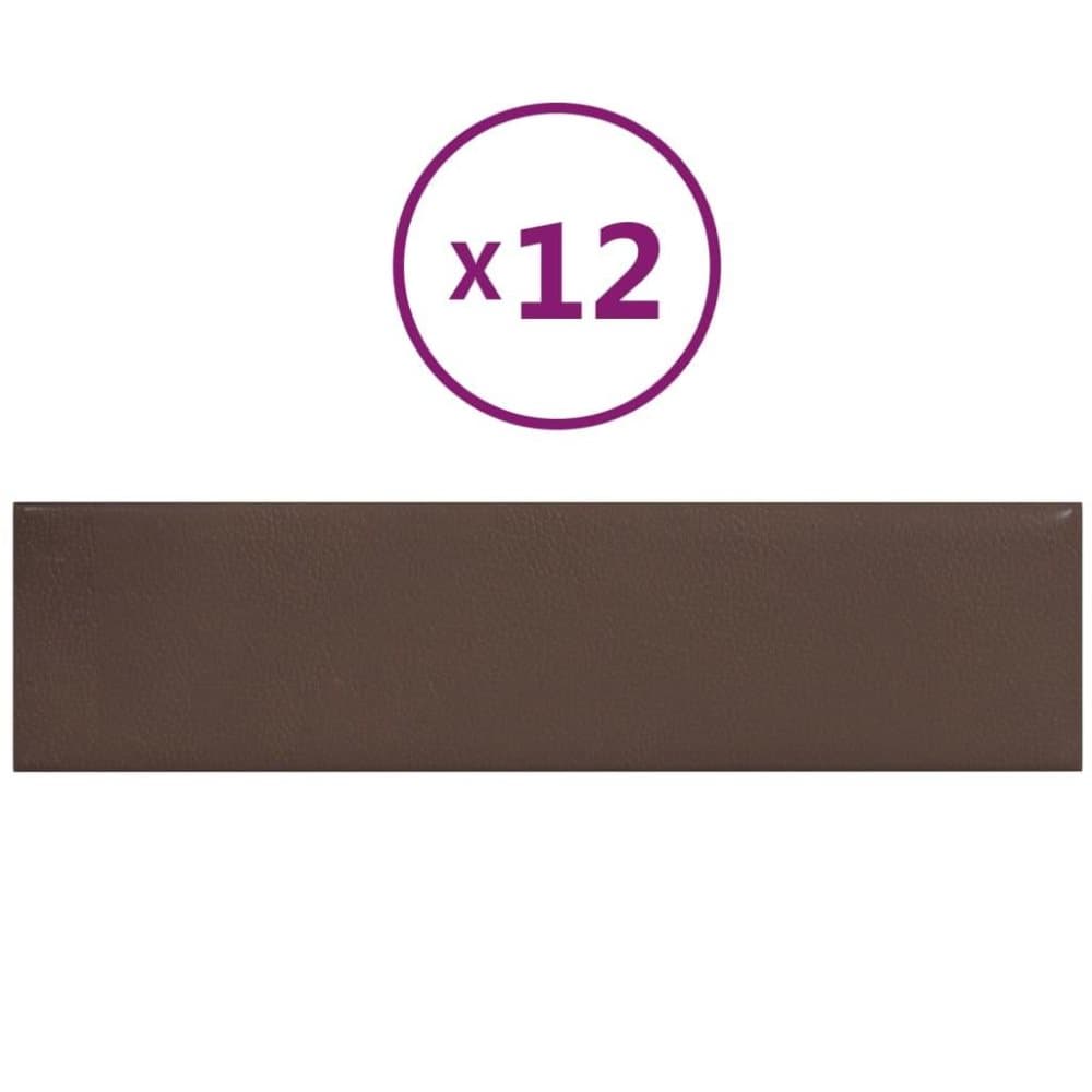 vidaXL Väggpaneler 12 st brun 60x15 cm konstläder 1,08 m²
