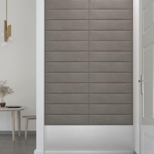 vidaXL Väggpaneler 12 st ljusgrå 60x15 cm sammet 1,08 m²