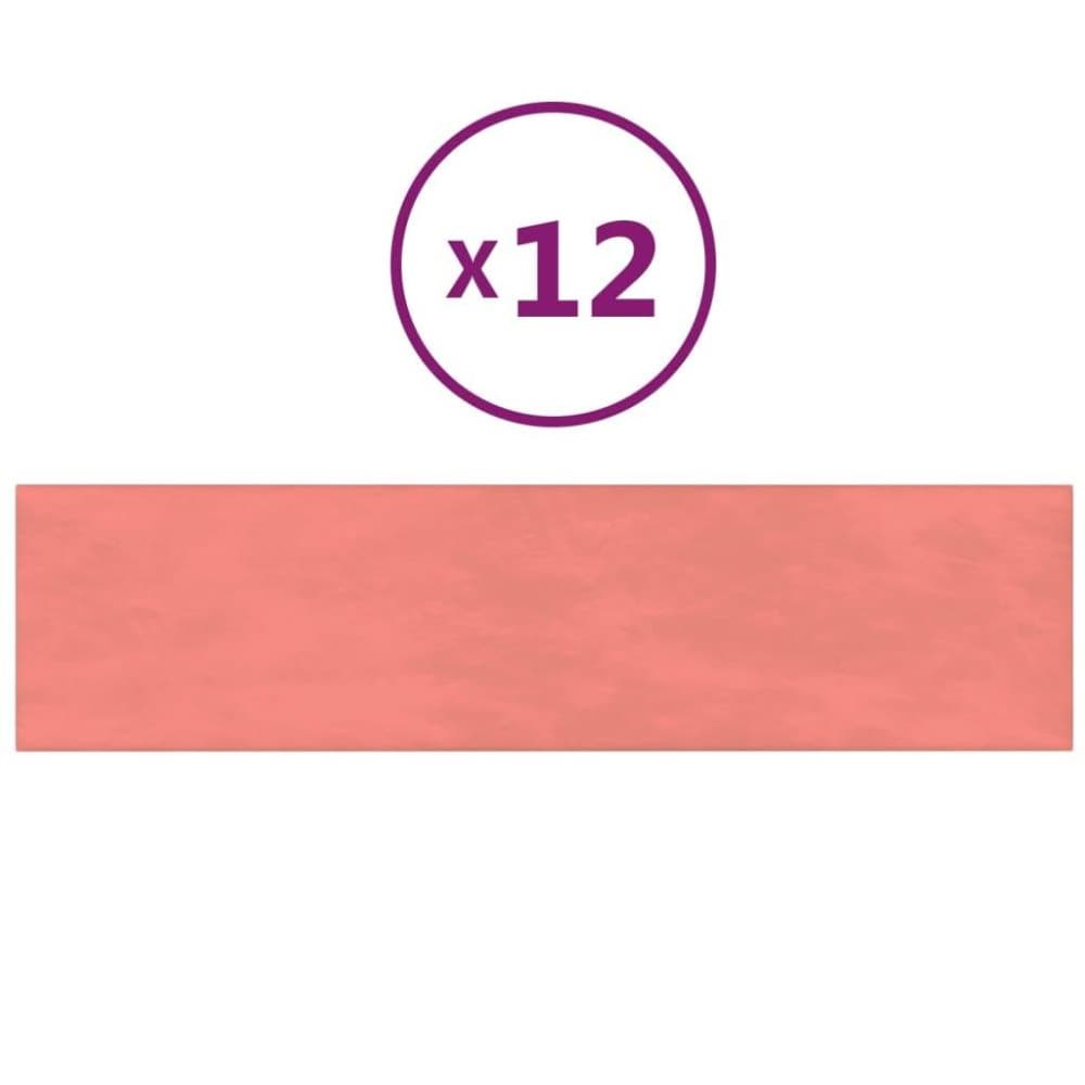 vidaXL Väggpaneler 12 st Rosa 60x15 cm sammet 1,08 m²