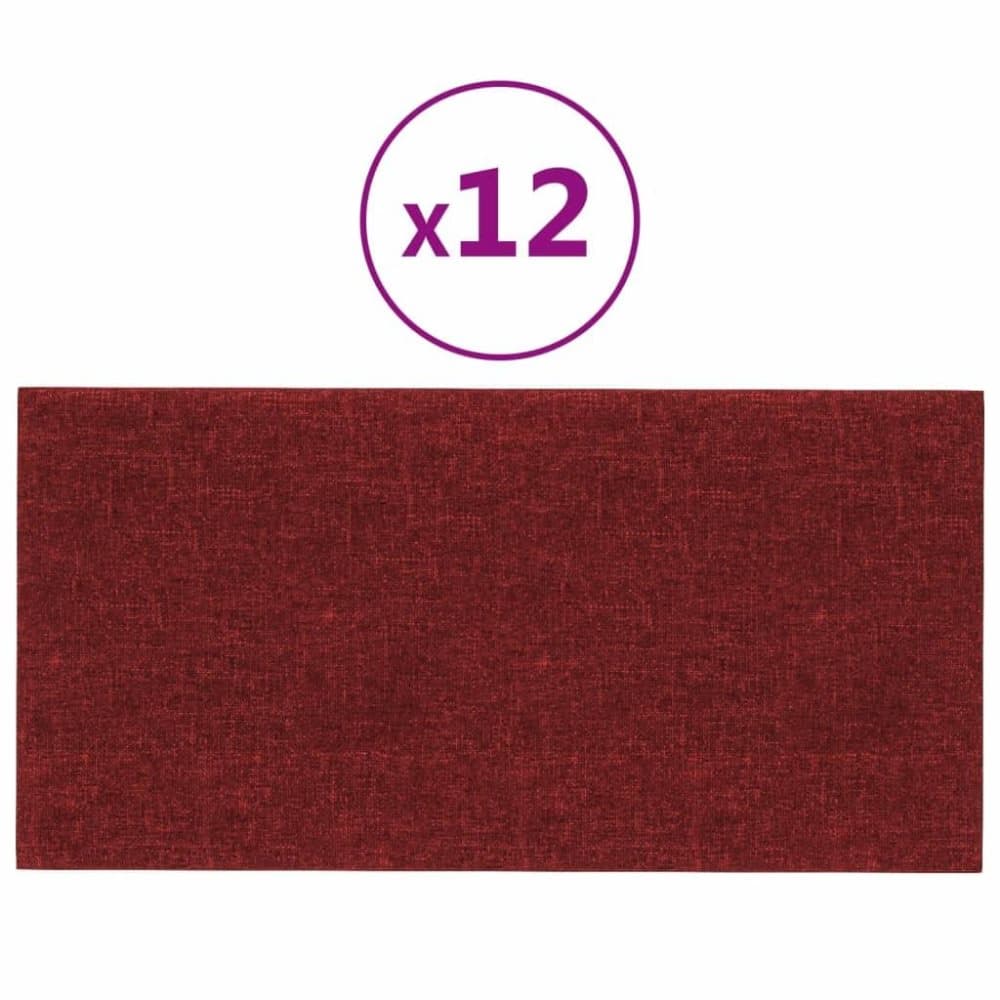vidaXL Väggpaneler 12 st vinröd 60x30 cm tyg 2,16 m²