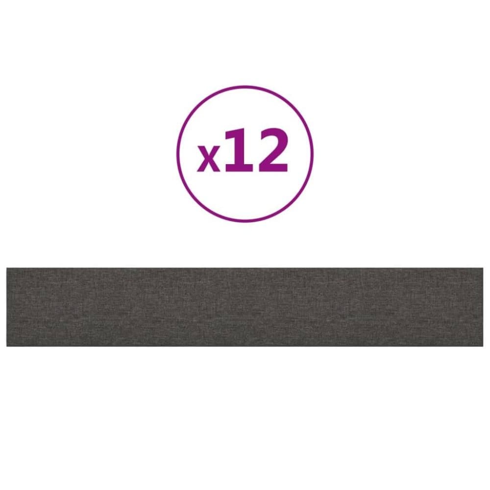 vidaXL Väggpaneler 12 st mörkgrå 90x15 cm tyg 1,62 m²