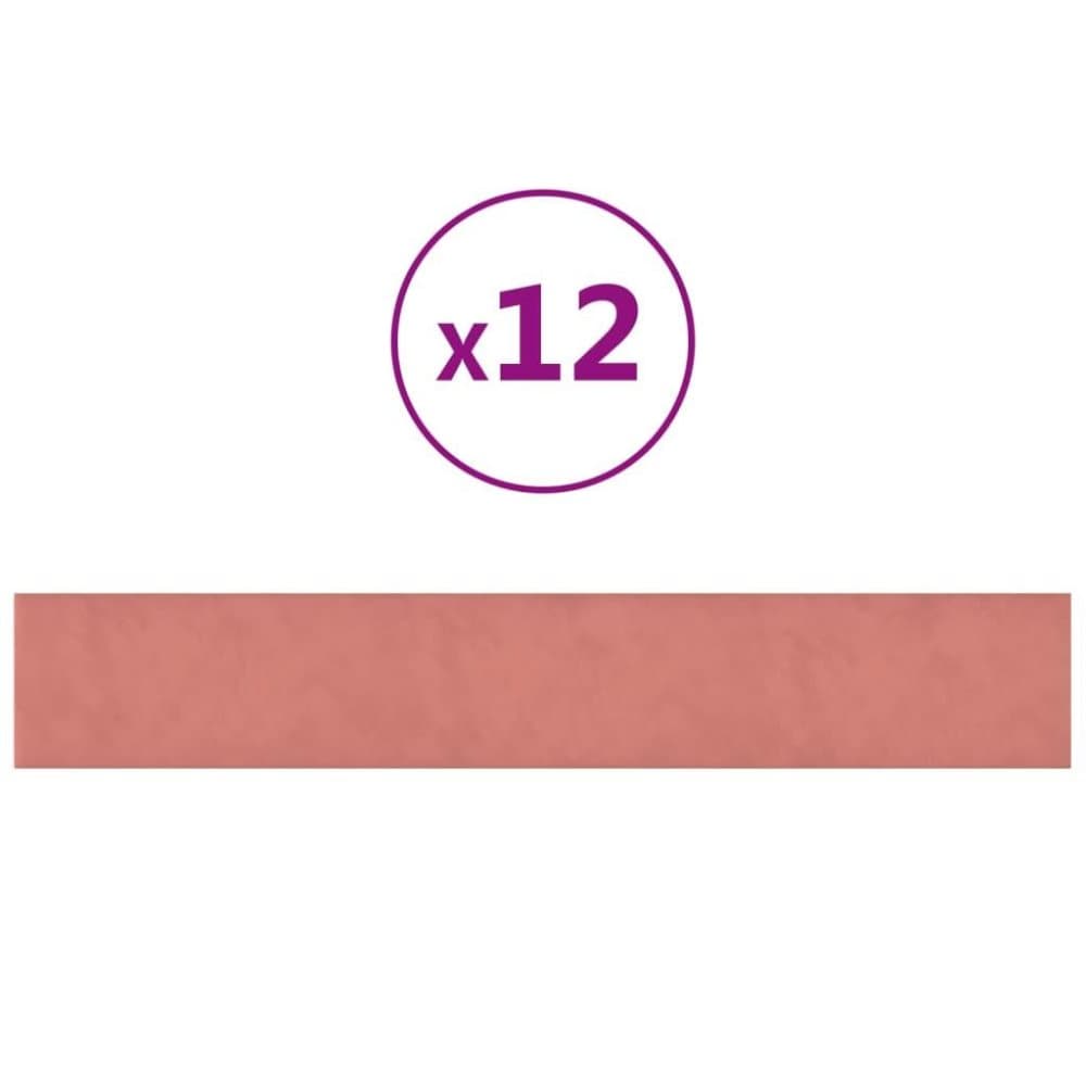 vidaXL Väggpaneler 12 st rosa 90x15 cm sammet 1,62 m²