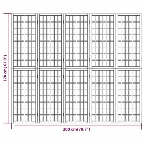 vidaXL Sammenleggbar romdeler 5 paneler japansk stil 200x170 cm svart
