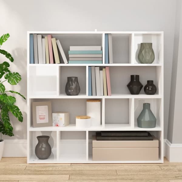 vidaXL bogreol/rumdeler 105x24x102 cm spånplade hvid højglans