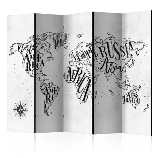 Rumsavdelare - Retro Continents (Grey) II - 5 Delar