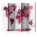 Miniatyrbild 1 av 4: Rumsavdelare - World Map: Red Watercolors II - 5 Delar