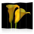 Miniatyrbild 1 av 4: Rumsavdelare - Two Yellow Calla Flowers On A Black Background II - 5 Delar