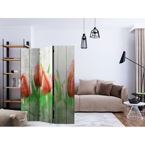Rumsavdelare - Red Tulips On Wood - 3 Delar