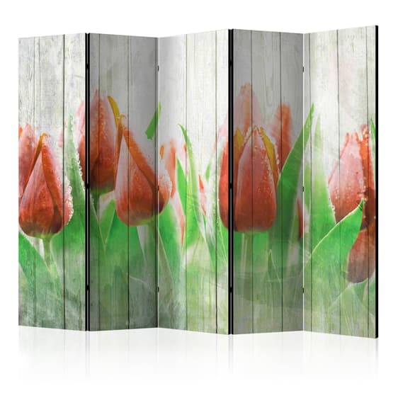 Rumsavdelare - Red Tulips On Wood II - 5 Delar