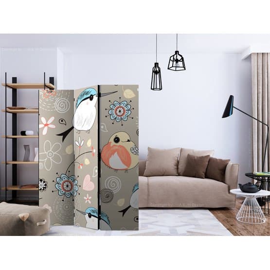 Rumsavdelare - Natural Pattern With Birds - 3 Delar