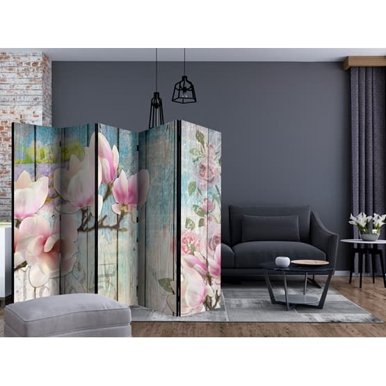 Rumsavdelare - Pink Flowers On Wood II - 5 Delar