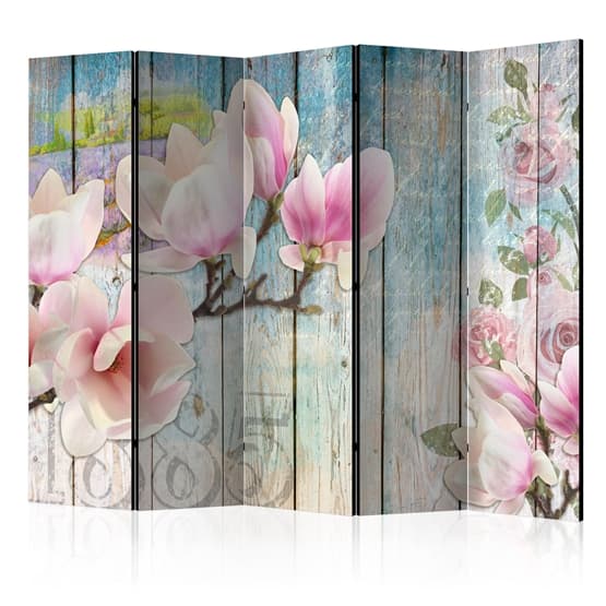 Rumsavdelare - Pink Flowers On Wood II - 5 Delar