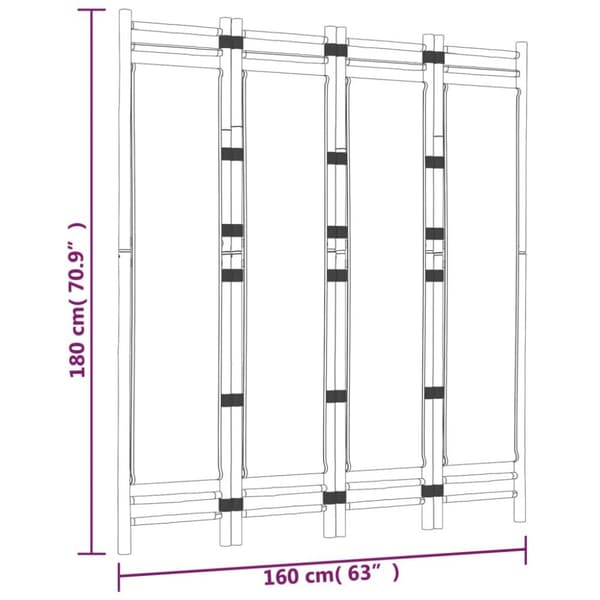 vidaXL 4-panels rumdeler 160 cm foldbar bambus og kanvas