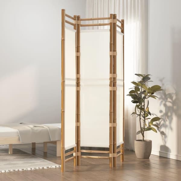 vidaXL Kokoontaitettava tilanjakaja 3 paneelia 120 cm bambu ja kangas