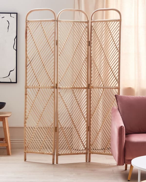 Tilanjakaja luonnonväri 106 x 180 cm rottinki 3 paneelia kokoontaitettava boho-tyyli