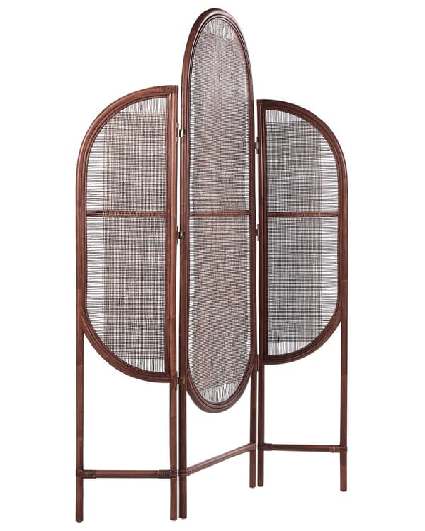 Tilanjakaja tumma luonnonväri 134 x 180 cm rottinki 3 paneelia kokoontaitettava boho-tyyli