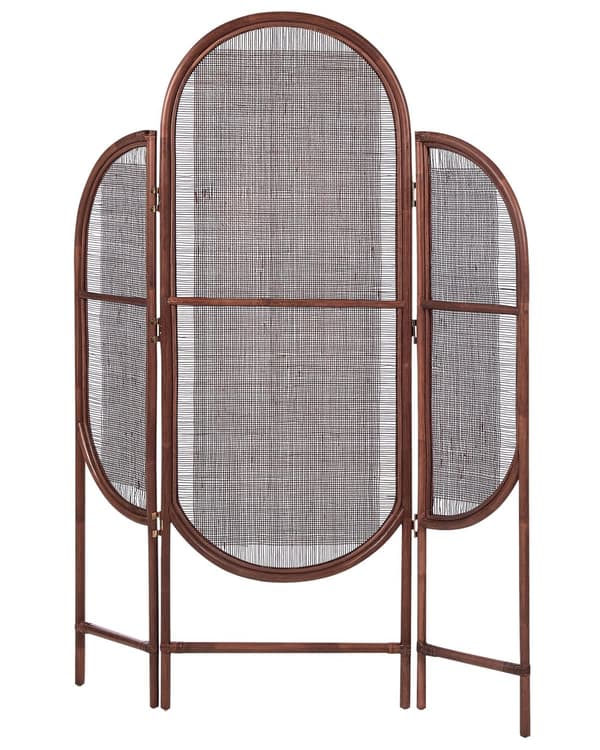 Tilanjakaja tumma luonnonväri 134 x 180 cm rottinki 3 paneelia kokoontaitettava boho-tyyli