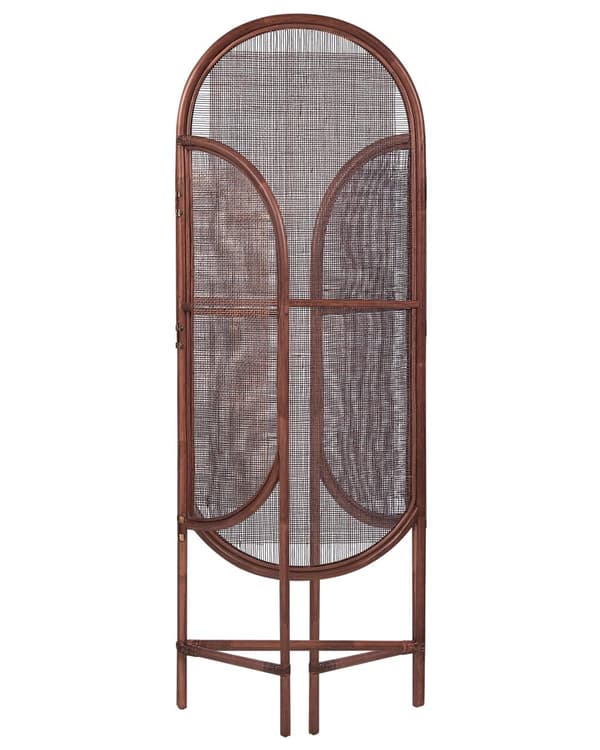 Tilanjakaja tumma luonnonväri 134 x 180 cm rottinki 3 paneelia kokoontaitettava boho-tyyli