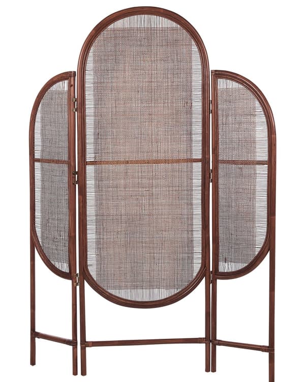 Tilanjakaja tumma luonnonväri 134 x 180 cm rottinki 3 paneelia kokoontaitettava boho-tyyli