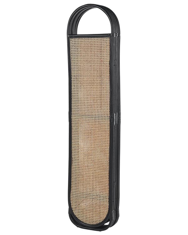 Tilanjakaja musta luonnonväri 118 x 180 cm rottinki 3 paneelia kokoontaitettava boho-tyyli