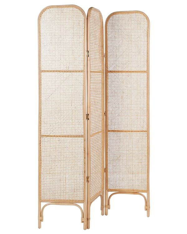 Tilanjakaja luonnonväri 105 x 180 cm rottinki 3 paneelia kokoontaitettava boho-tyyli