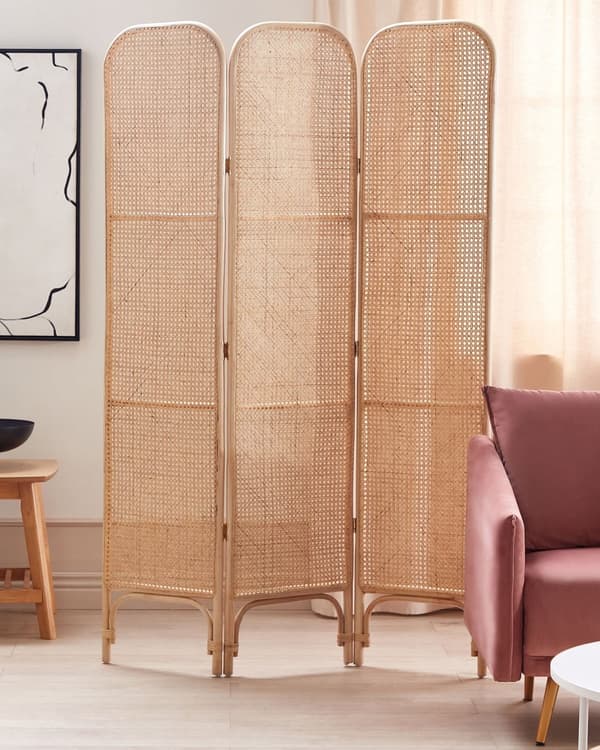 Tilanjakaja luonnonväri 105 x 180 cm rottinki 3 paneelia kokoontaitettava boho-tyyli