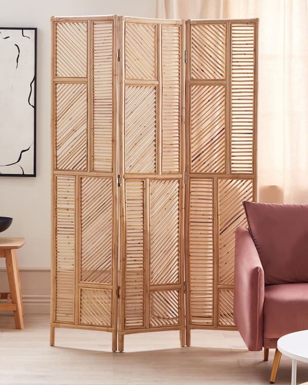 Rumdeler Naturlig Rattan Ramme 3 paneler Foldbar dekorativ fletskærm Skillevæg