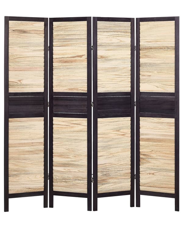 4-panel rumskærm lyst træ med brun paulownia træ krydsfiner folde dekorative til stuen traditionelt design