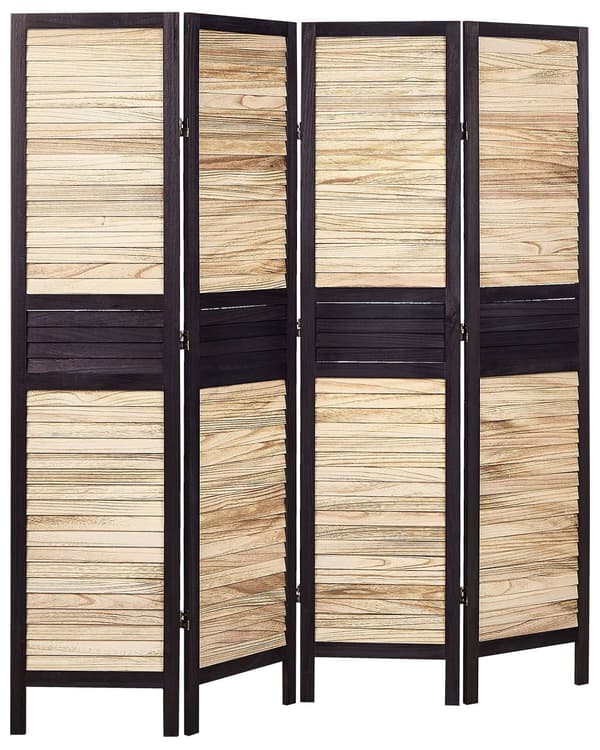 4-panel rumskærm lyst træ med brun paulownia træ krydsfiner folde dekorative til stuen traditionelt design