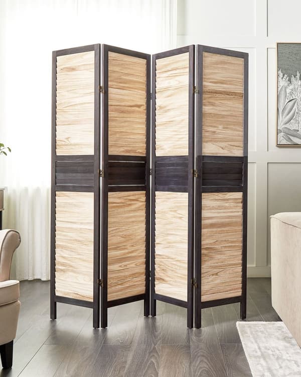 4-panel rumskærm lyst træ med brun paulownia træ krydsfiner folde dekorative til stuen traditionelt design
