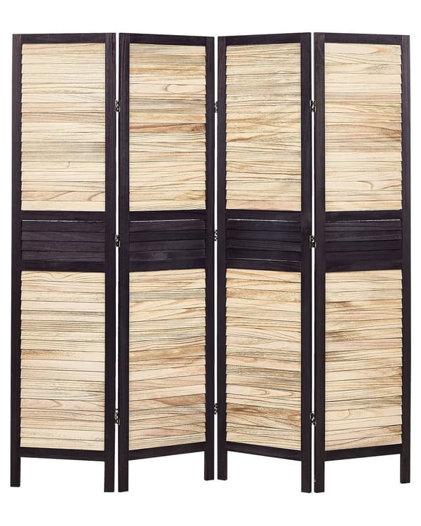 4-panel rumskærm lyst træ med brun paulownia træ krydsfiner folde dekorative til stuen traditionelt design