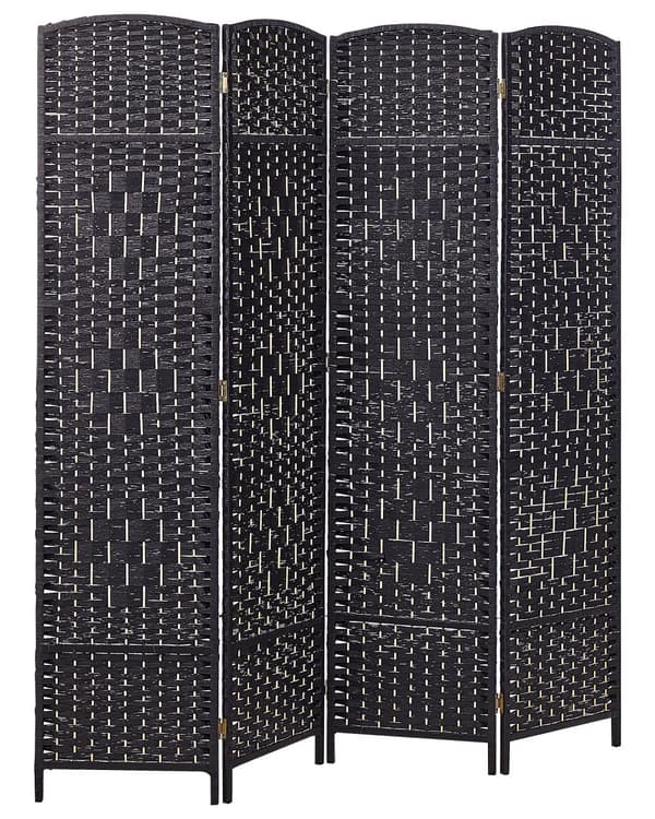 4-panels rumskærm sort papirvævning poppeltræ folde dekorativ til stue traditionelt design