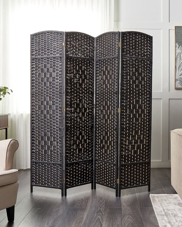 4-panels rumskærm sort papirvævning poppeltræ folde dekorativ til stue traditionelt design