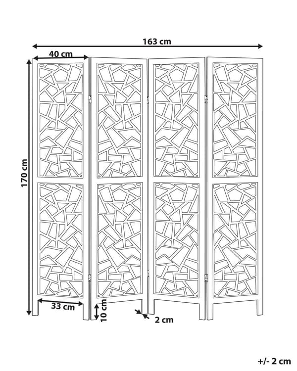 Tilanjakaja musta 163 x 170 cm keisaripuu MDF-levy 4 paneelia kokoontaitettava moderni perinteinen