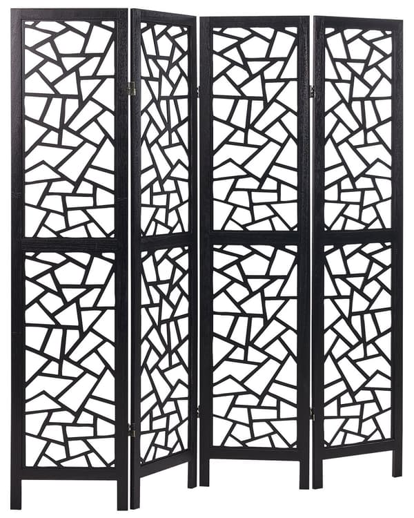 Tilanjakaja musta 163 x 170 cm keisaripuu MDF-levy 4 paneelia kokoontaitettava moderni perinteinen