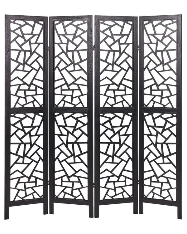 Tilanjakaja musta 163 x 170 cm keisaripuu MDF-levy 4 paneelia kokoontaitettava moderni perinteinen