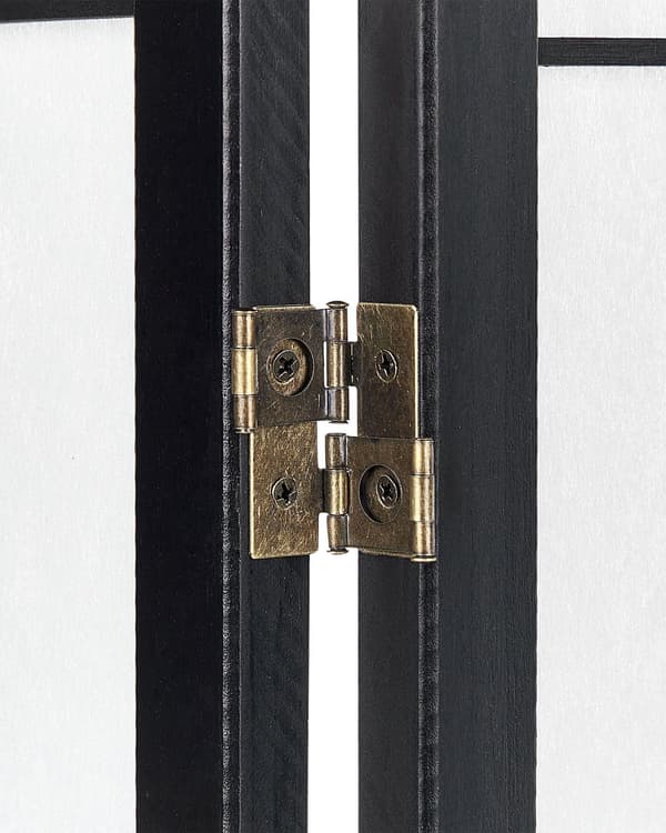 4-panels rumskærm sort fyrretræ syntetisk materiale foldbar dekorativ til stuen traditionelt design