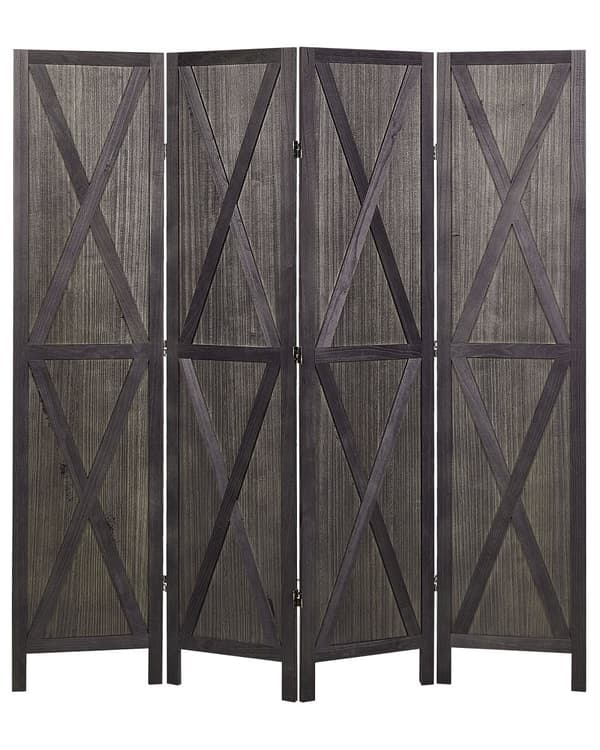 Rumsavdelare Mörkbrun Paulownia Trä Plywood 4 Paneler Fällbar Dekorativ Skärm Partition Vardagsrum Sovrum Rustik Traditionell Design