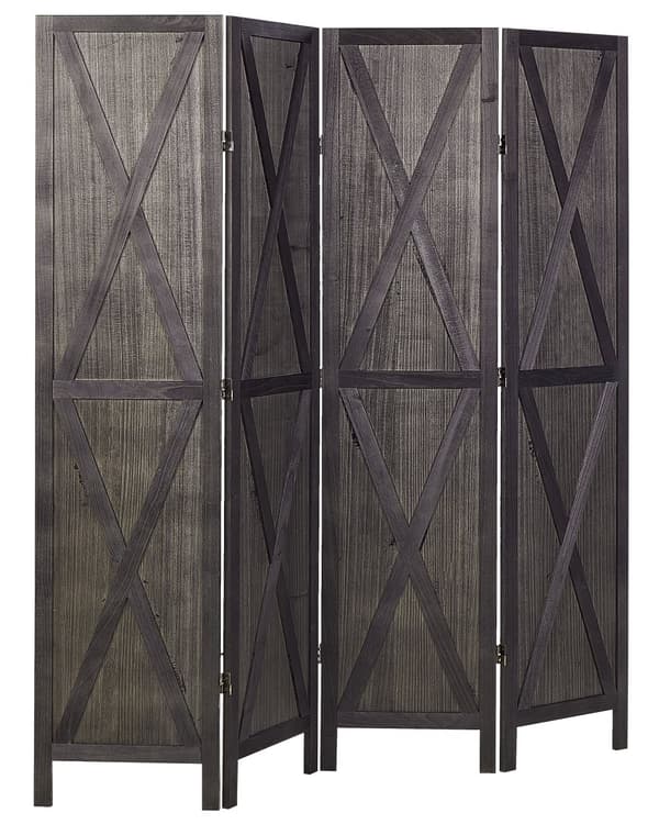 Rumsavdelare Mörkbrun Paulownia Trä Plywood 4 Paneler Fällbar Dekorativ Skärm Partition Vardagsrum Sovrum Rustik Traditionell Design