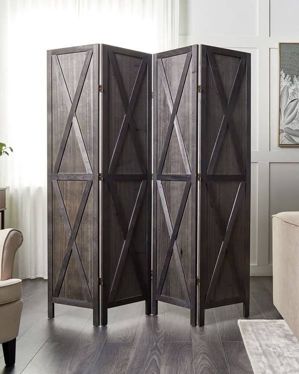 Rumsavdelare Mörkbrun Paulownia Trä Plywood 4 Paneler Fällbar Dekorativ Skärm Partition Vardagsrum Sovrum Rustik Traditionell Design
