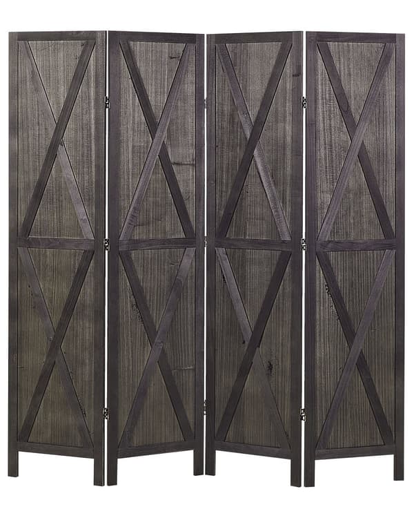 Rumsavdelare Mörkbrun Paulownia Trä Plywood 4 Paneler Fällbar Dekorativ Skärm Partition Vardagsrum Sovrum Rustik Traditionell Design