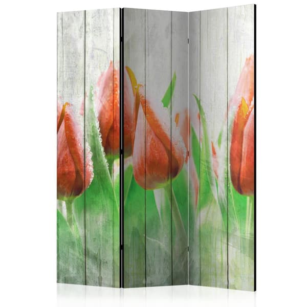 Rumsavdelare / Skärmvägg - Red tulips on wood 135x172