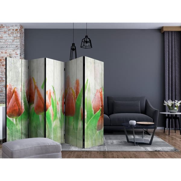 Rumsavdelare / Skärmvägg - Red tulips on wood II