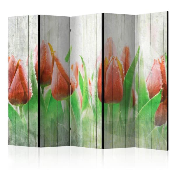 Rumsavdelare / Skärmvägg - Red tulips on wood II 225x172