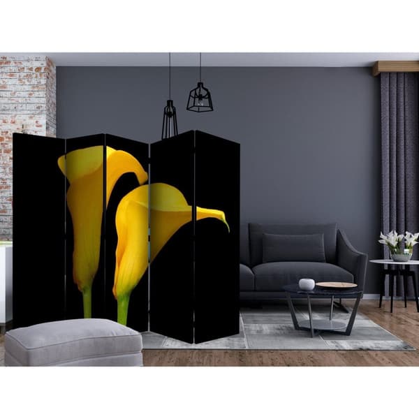 Rumsavdelare / Skärmvägg - Two yellow calla flowers on a black background II