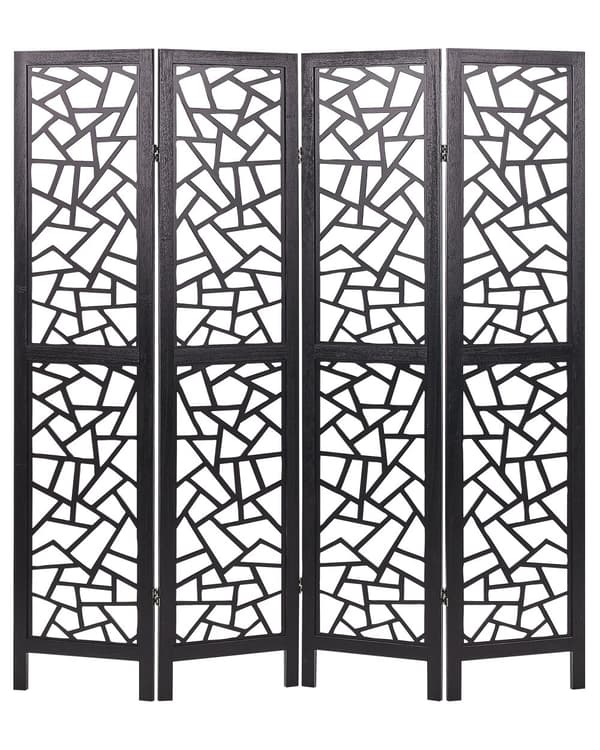 Romdeler Svart Paulownia Tre MDF 4 Paneler Sammenleggbar Dekorativ Skjerm Skillevegg Stue Soverom Tradisjonell Moderne Design
