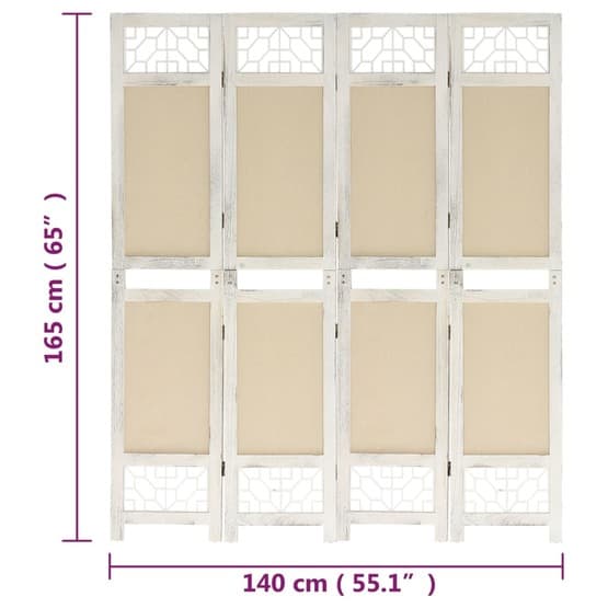 338559 4-Panel Room Divider Cream 140X165 Cm Fabric